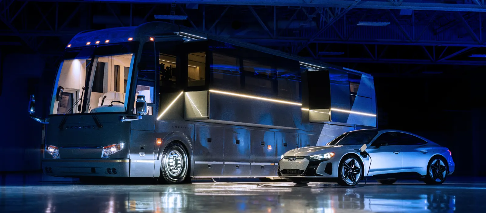 A LOKI Coach luxury vehicle on the shop floor